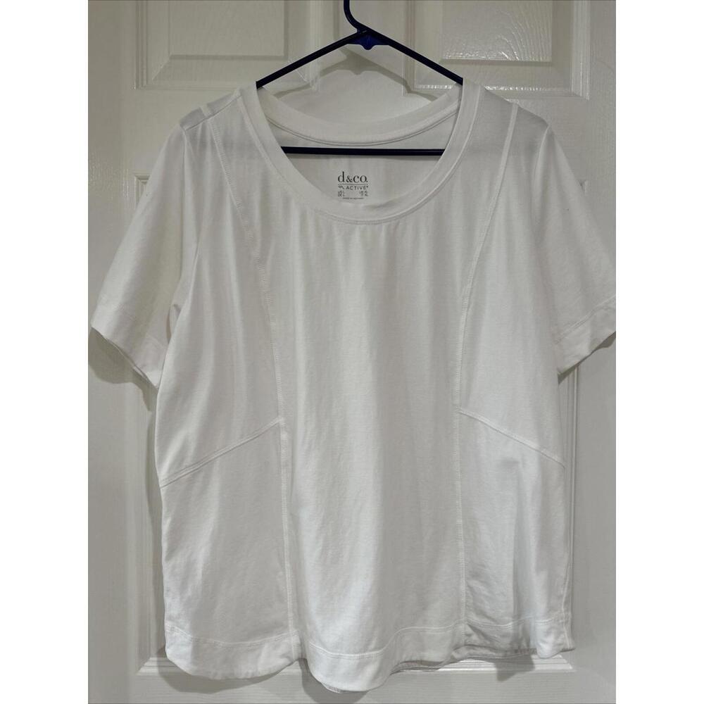 Denim & Co. Large Active Jersey Scoop Neck Top with Curved Hem White EUC